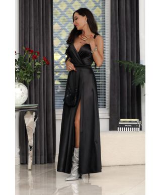 Sukienka maxi MARINA satyna / Czarny