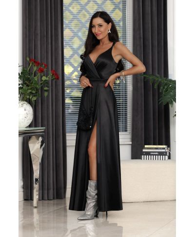 Sukienka maxi MARINA satyna / Czarny