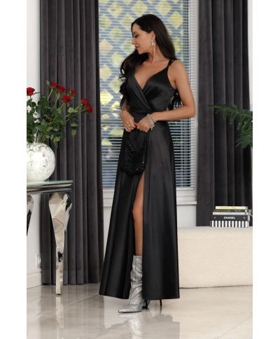 Sukienka maxi MARINA satyna / Czarny