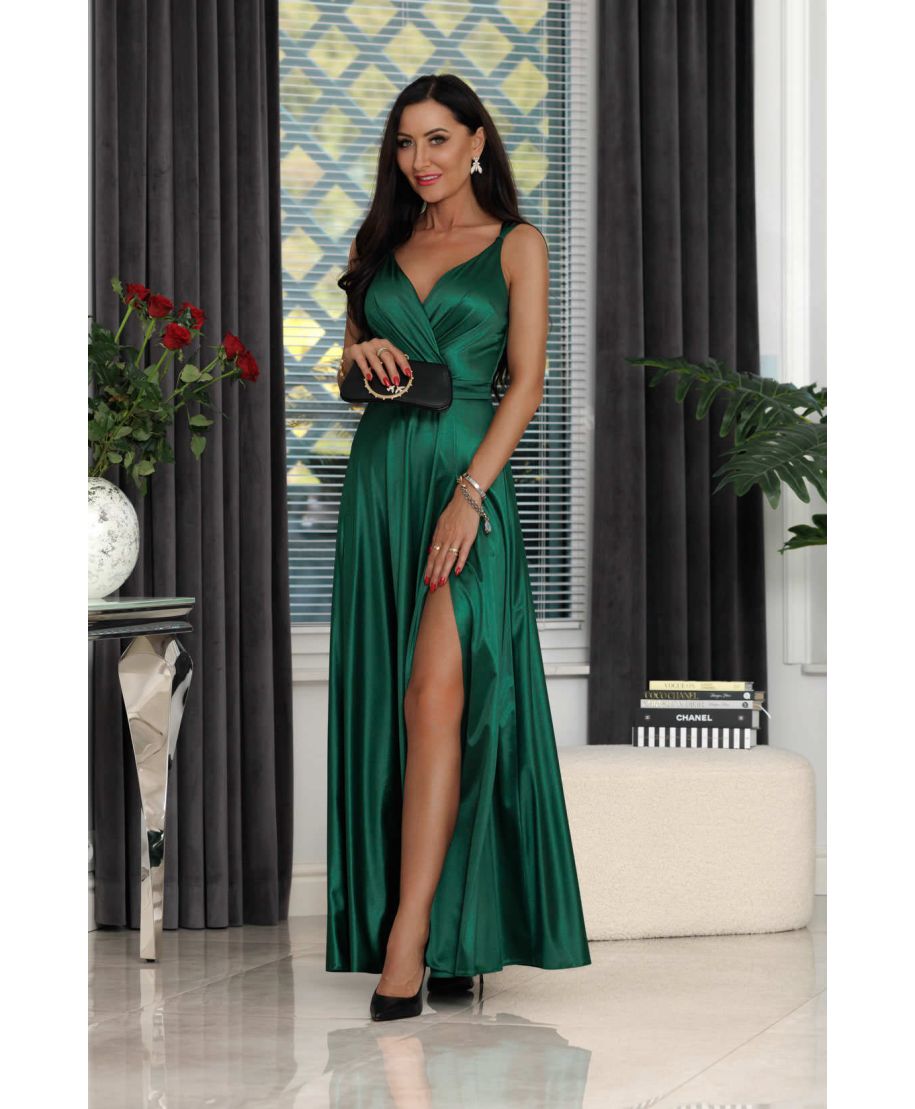 Sukienka maxi MARINA satyna / Zielony