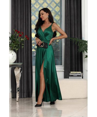 Sukienka maxi MARINA satyna / Zielony