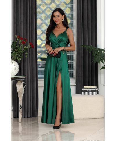 Sukienka maxi MARINA satyna / Zielony