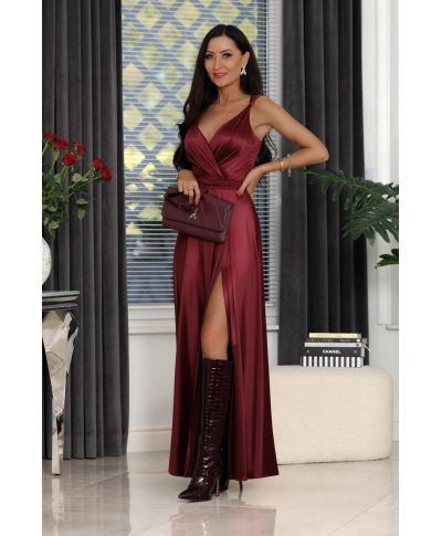 Sukienka maxi MARINA satyna / Bordowy