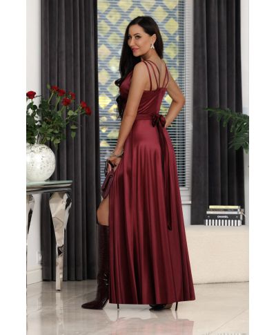 Sukienka maxi MARINA satyna / Bordowy