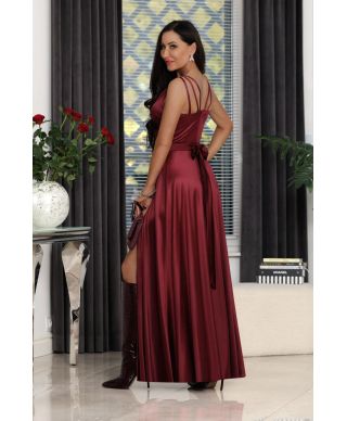 Sukienka maxi MARINA satyna / Bordowy