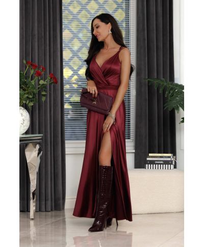 Sukienka maxi MARINA satyna / Bordowy