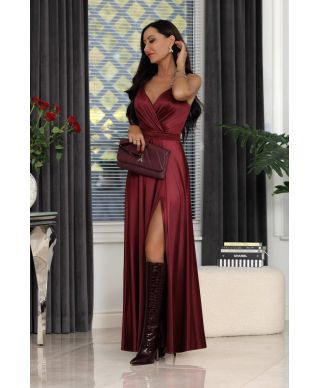 Sukienka maxi MARINA satyna / Bordowy