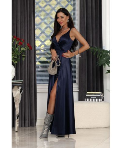 Sukienka maxi MARINA satyna / Granatowy