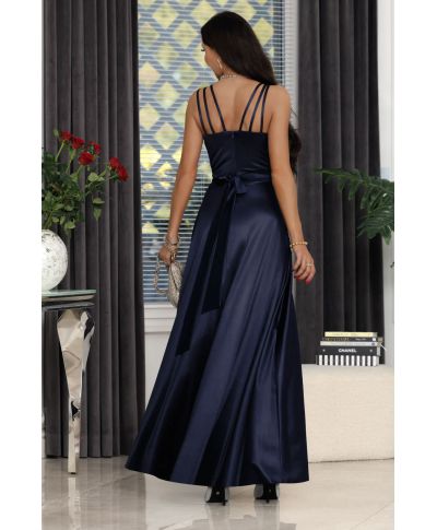 Sukienka maxi MARINA satyna / Granatowy