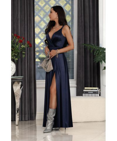 Sukienka maxi MARINA satyna / Granatowy