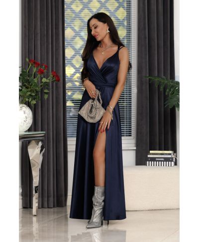 Sukienka maxi MARINA satyna / Granatowy