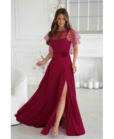 Abito lungo elegante bordeaux - ELEONORA - Vestiti eleganti online - Gogolfun.it