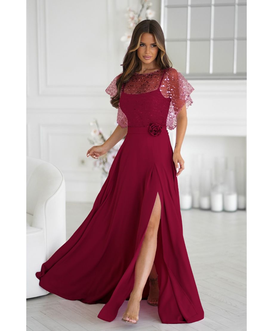 Abito lungo elegante bordeaux - ELEONORA - Vestiti eleganti online - Gogolfun.it