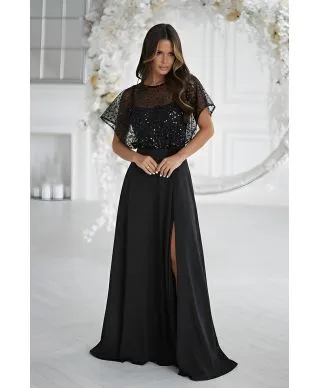 333-06 Elegancka Sukienka Na Ramiączkach Z Cekinowym Bolerkiem