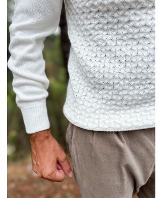 Maglione uomo panna, girocollo