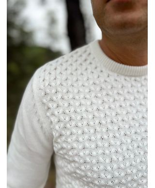 Maglione uomo panna, girocollo