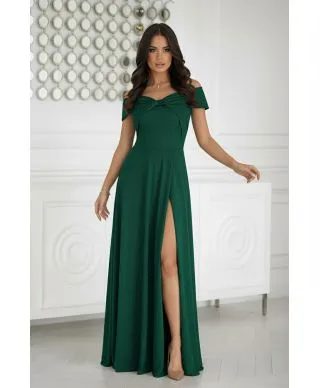 336-13 Długa Suknia Wieczorowa Z Metalicznym Połyskiem