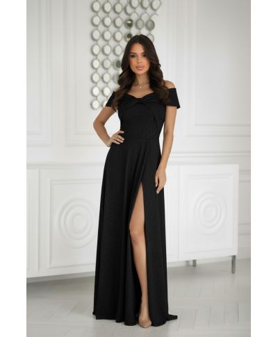 336-06 Długa Suknia Wieczorowa Z Metalicznym Połyskiem