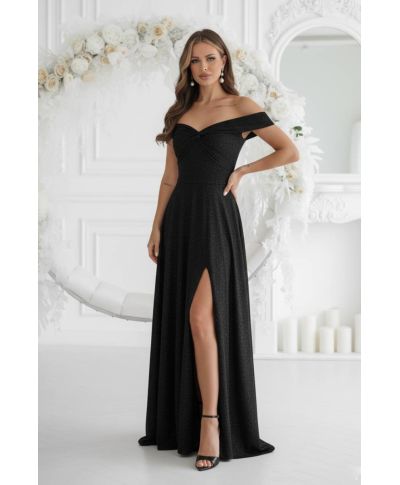 336-06 Długa Suknia Wieczorowa Z Metalicznym Połyskiem