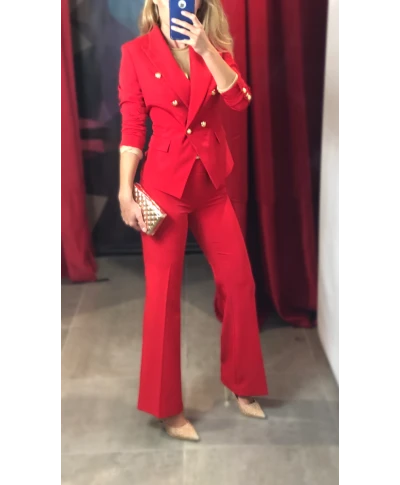 Tailleur rosso, doppiopetto - Pantaloni a zampa
