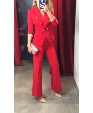 Tailleur rosso, doppiopetto - Pantaloni a zampa