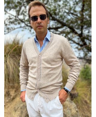 Cardigan con bottoni beige - Key Jey - Abbigliamento uomo online - Gogolfun.it