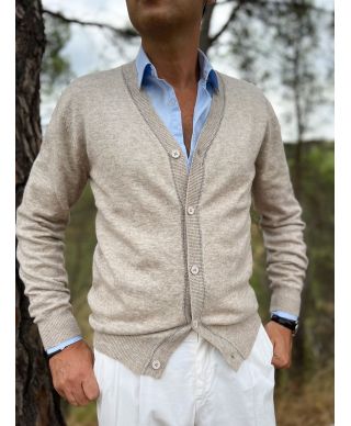 Cardigan con bottoni beige - Key Jey - Abbigliamento uomo online - Gogolfun.it