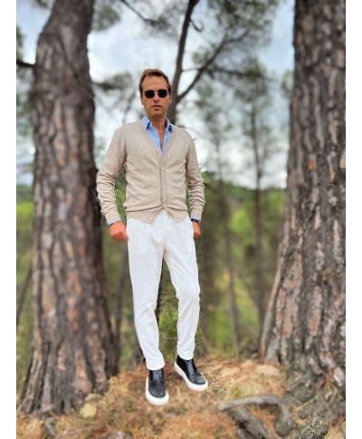 Cardigan con bottoni beige - Key Jey - Abbigliamento uomo online - Gogolfun.it