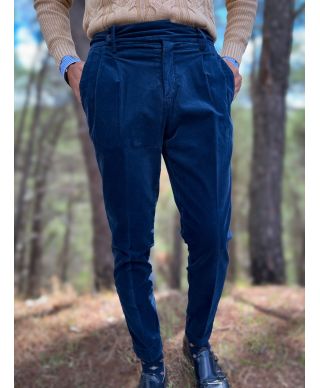 Pantaloni blu in velluto liscio - Paul Miranda