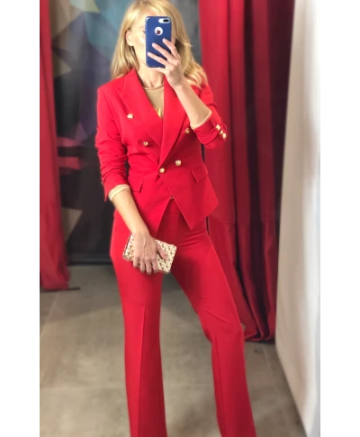 Tailleur rosso, doppiopetto - Pantaloni a zampa