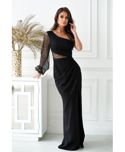 Vestito lungo monospalla, nero - Mimi - Abiti per lauree, comunioni, battesimi - Gogolfun.it