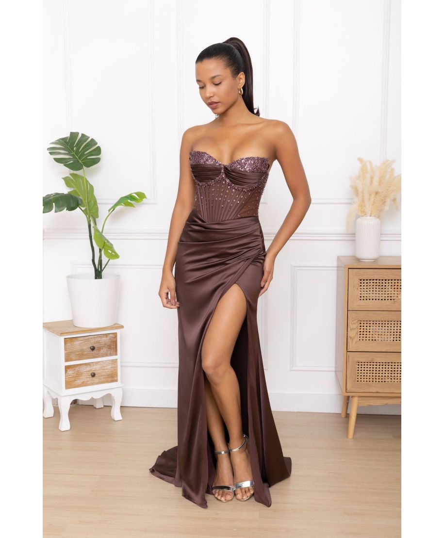 Vestito da cerimonia donna , cacao - Lia - Abiti da cerimonia online - Gogolfun.it