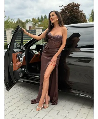 Vestito da cerimonia donna , cacao - Lia - Abiti da cerimonia online - Gogolfun.it