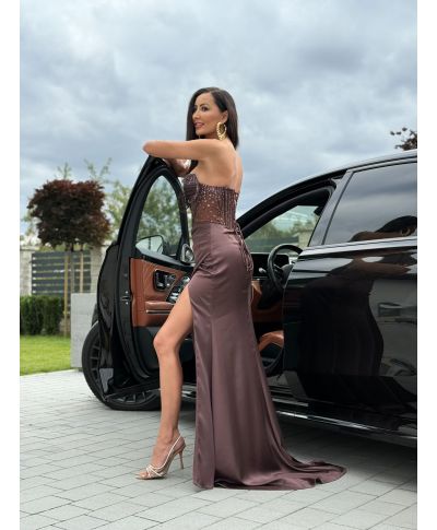 Vestito da cerimonia donna , cacao - Lia - Abiti da cerimonia online - Gogolfun.it
