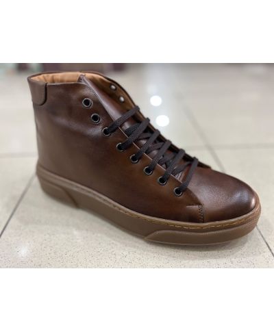 Sneakers alta in vera pelle, marrone  - Scarpe uomo online - Gogolfun.it