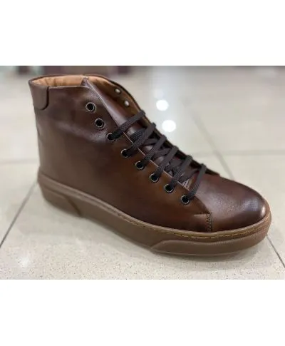 Sneakers alta in vera pelle, marrone - Scarpe uomo online - Gogolfun.it
