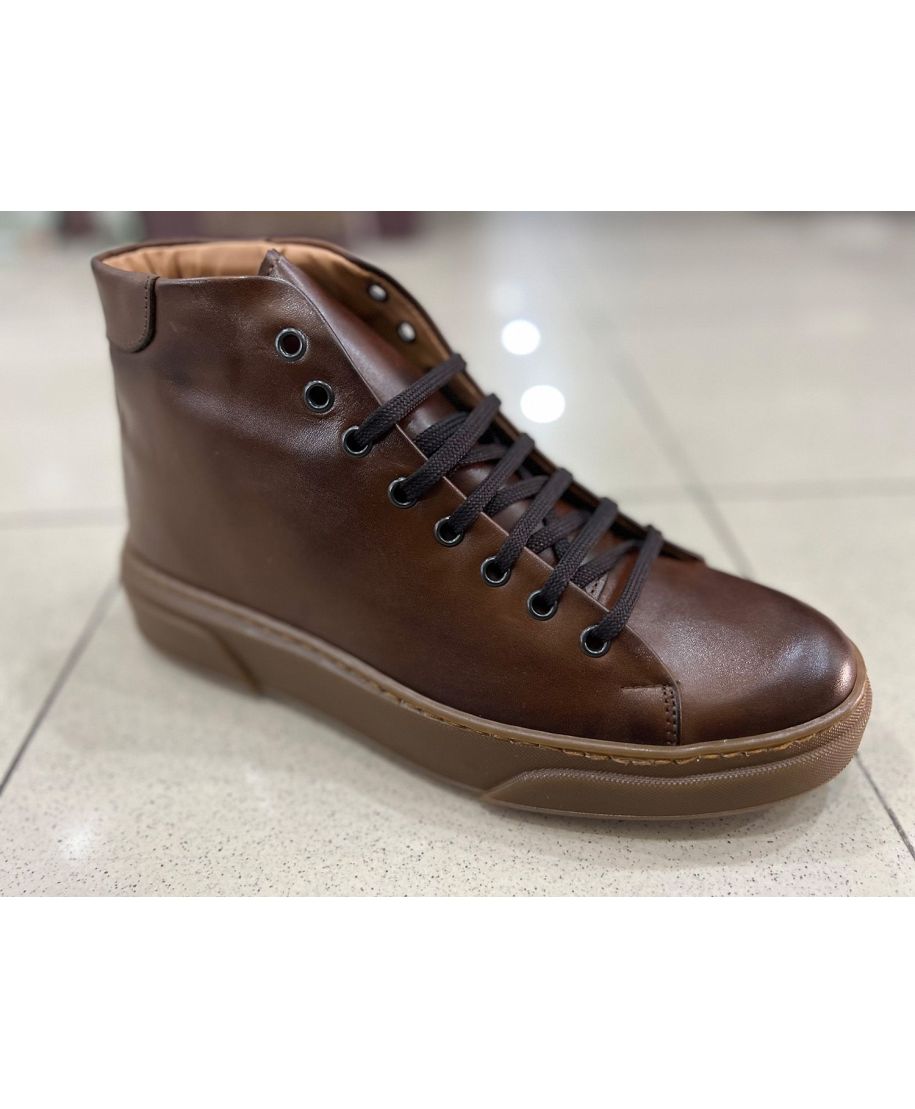 Sneakers alta in vera pelle, marrone  - Scarpe uomo online - Gogolfun.it