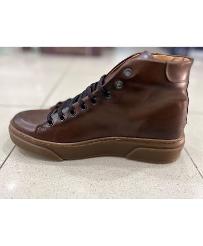 Sneakers alta in vera pelle, marrone  - Scarpe uomo online - Gogolfun.it