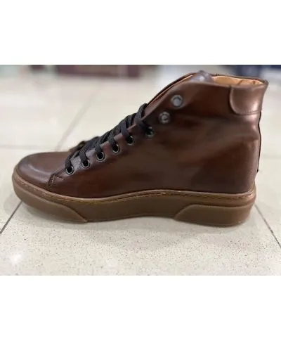 Sneakers alta in vera pelle, marrone - Scarpe uomo online - Gogolfun.it