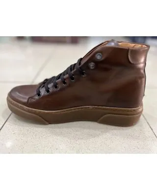Sneakers alta in vera pelle, marrone - Scarpe uomo online - Gogolfun.it