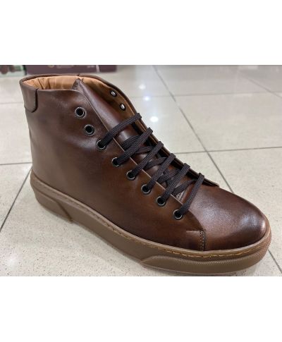 Sneakers alta in vera pelle, marrone  - Scarpe uomo online - Gogolfun.it