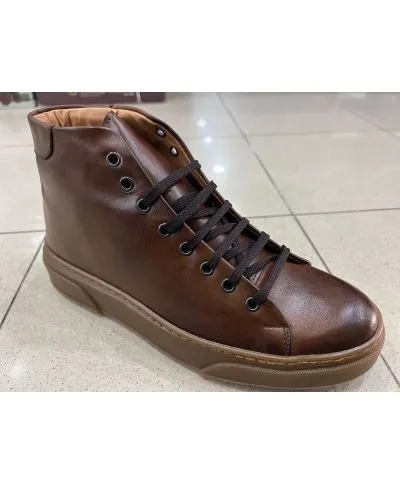 Sneakers alta in vera pelle, marrone - Scarpe uomo online - Gogolfun.it