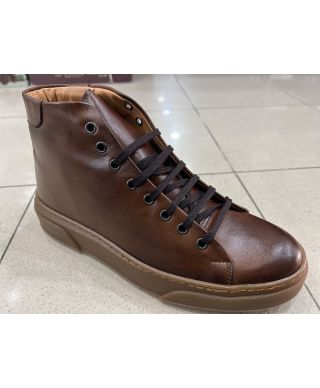 Sneakers alta in vera pelle, marrone  - Scarpe uomo online - Gogolfun.it