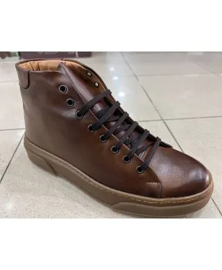 Sneakers alta in vera pelle, marrone - Scarpe uomo online - Gogolfun.it
