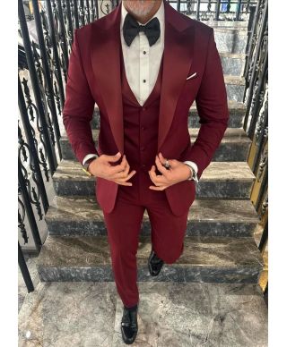 Smoking uomo bordeaux con gilet - Battista