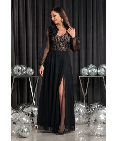 Suknia wieczorowa z tiulem STELLA / Czarny