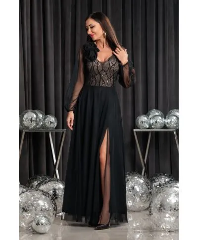 Suknia wieczorowa z tiulem STELLA / Czarny