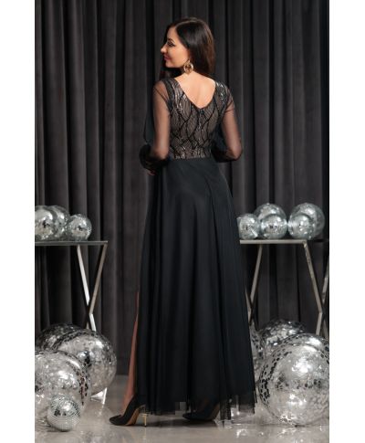 Suknia wieczorowa z tiulem STELLA / Czarny