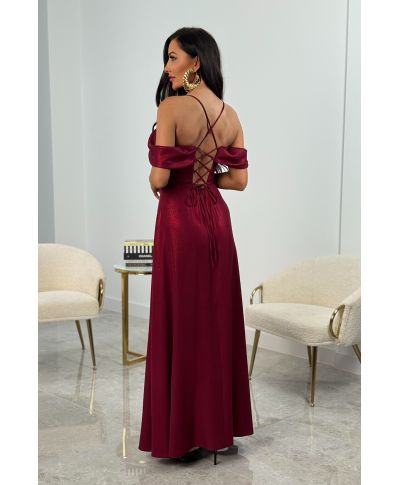 Sukienka maxi z hiszpańskim dekoltem SILLA / Bordo Błysk