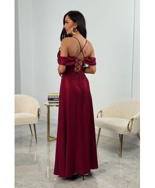 Sukienka maxi z hiszpańskim dekoltem SILLA / Bordo Błysk